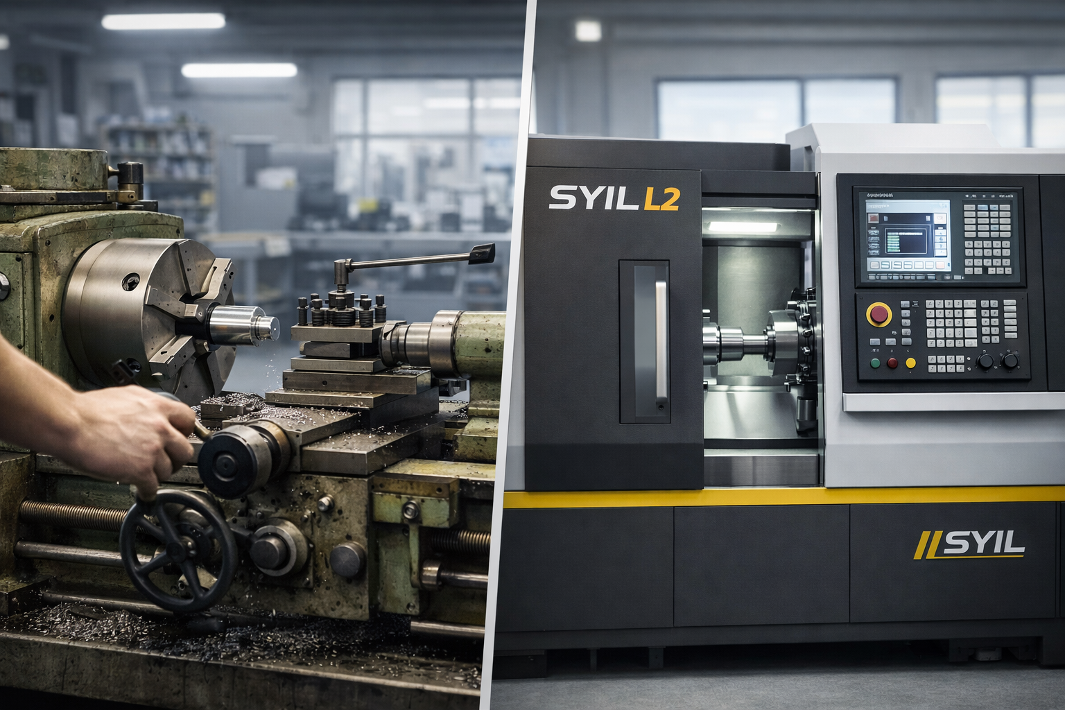 Comparativa torno convencional frente a torno CNC SYIL L2 en el mismo taller